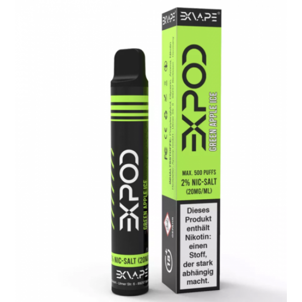EXVAPE EXPOD Einweg POD System Nic Salt 2.0 ml / 20 mg GREEN APPLE ICE