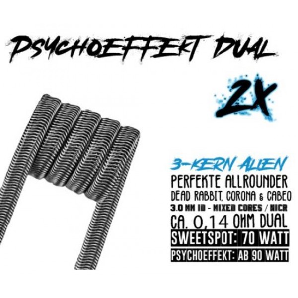 Psycho Coils Handmade Coils Psychoeffekt – 3-Kern Alien – DL – Handmade Coils 2 x 0.14 Ohm Dual