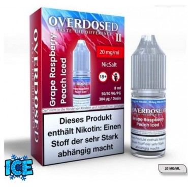 OVERDOSED II Grape Raspberry Peach ICED Nikotinsalz SALT NIC Liquid 8 ml / 20 mg