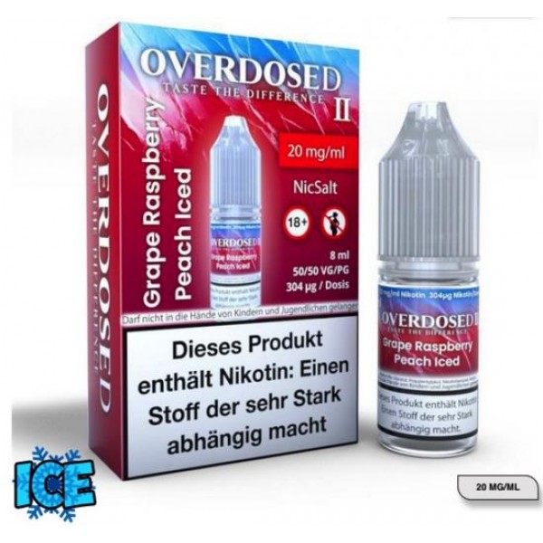 OVERDOSED II Grape Raspberry Peach ICED Nikotinsalz SALT NIC Liquid 8 ml / 20 mg