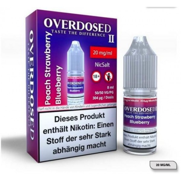 OVERDOSED II Peach Strawberry Blueberry Nikotinsalz SALT NIC Liquid 8 ml / 20 mg